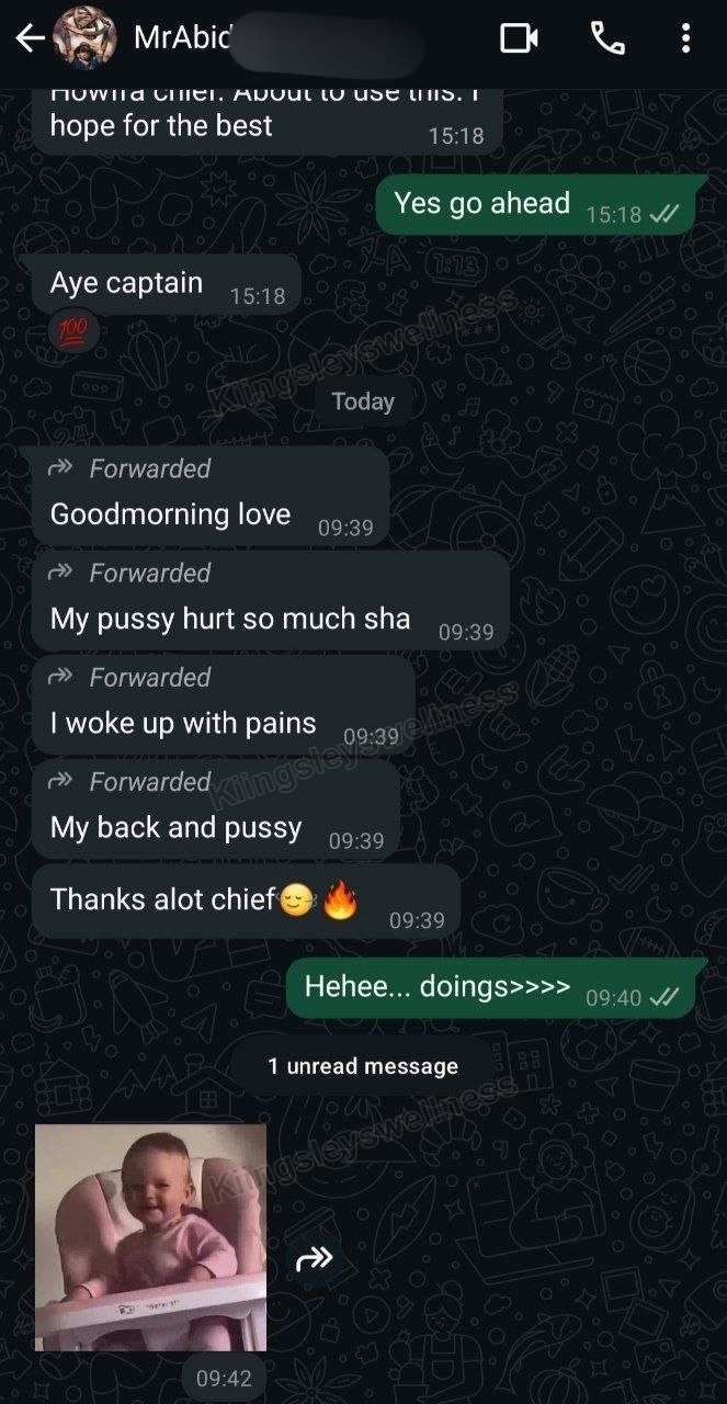 Customer message supplied by Kiingsley