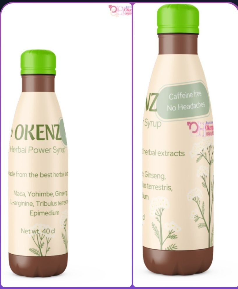 Two bottles of Okenz Power Syrup